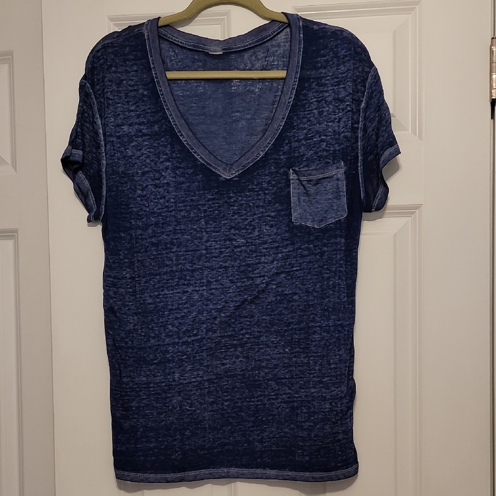 Blue Short Sleeve T-Shirt with V-Neck